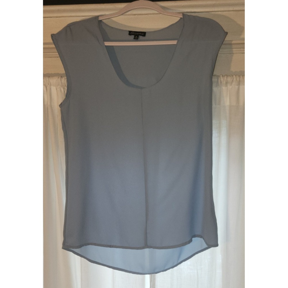 Shinestar Sleeveless Womens Top Blue Chiffon Relaxed Fit Round Neck Size M